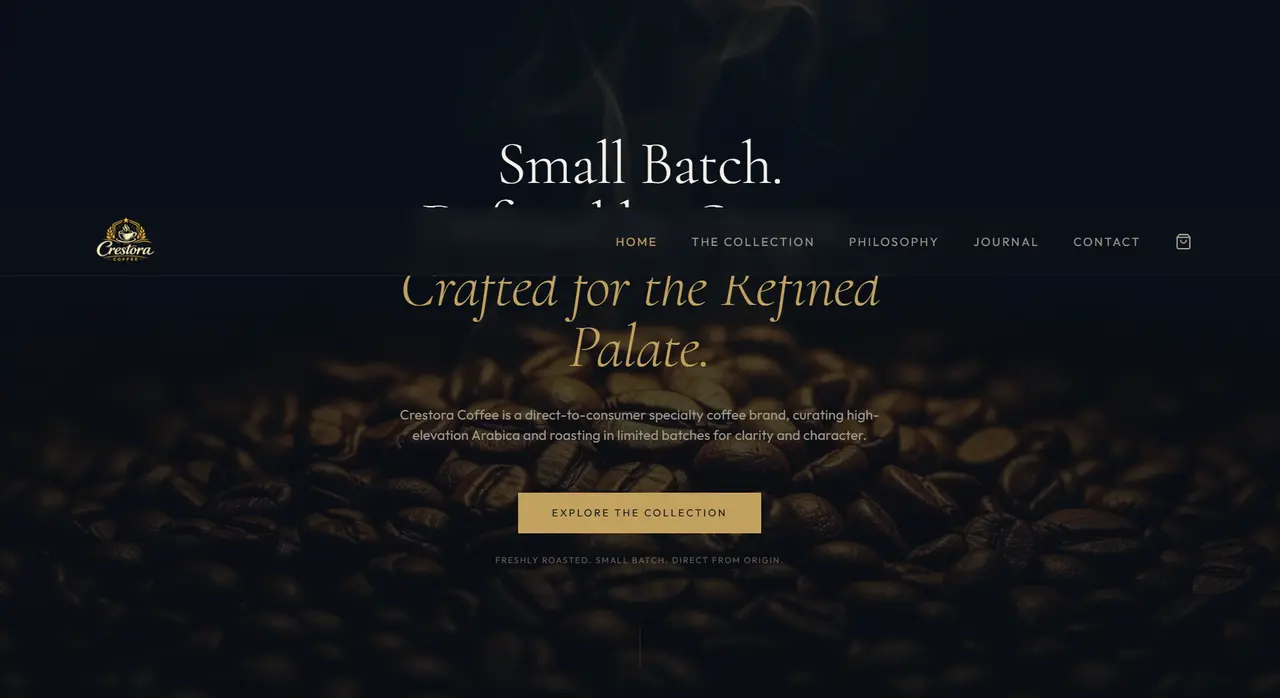 Tampilan desktop Crestora Coffee