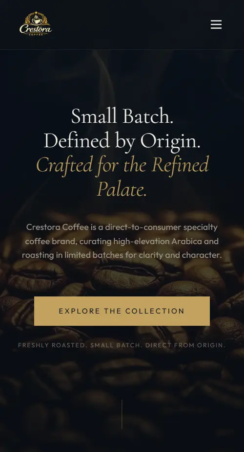 Tampilan mobile Crestora Coffee
